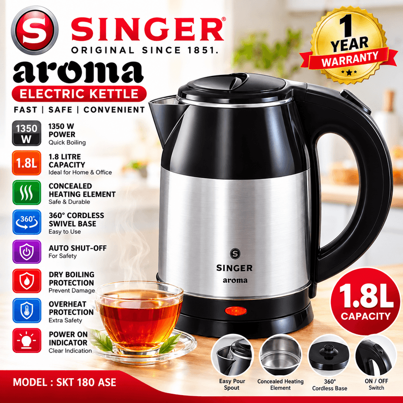 SINGER Aroma Electric Kettle – 1.8 L